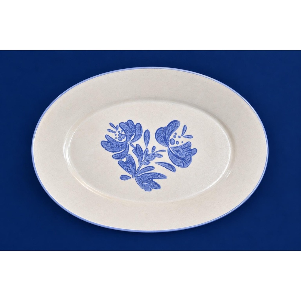 Vintage Pfaltzgraff YORKTOWNE Large 14" x 10" Stoneware Platter, Grey & Blue